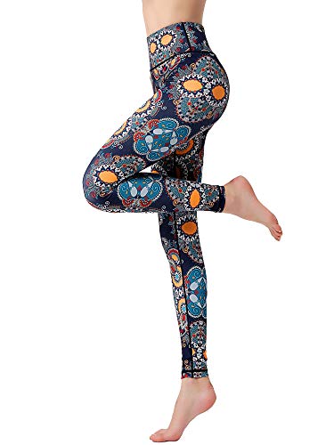 FLYILY Bedruckte Yogahose für Damen, hohe Taille, Fitnessstudio, Sport-Leggings, Bauchkontrolle, Laufen, Workout, Kompressionsstrumpfhose, Stretch-gemusterte Leggings, 2 - Blaublume, M von FLYILY