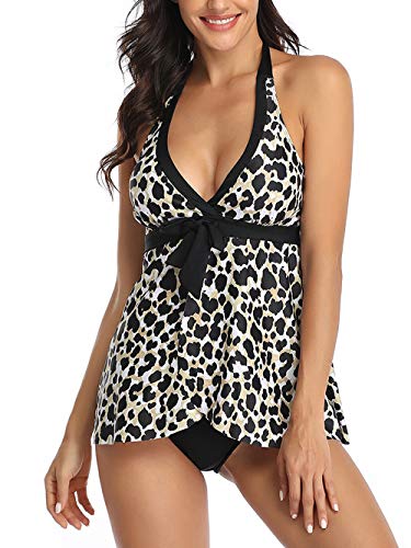 FLYILY Damen Badenanzug mit Slips Tankini Set Bauchweg Bademode Große Größen Zweiteiler Swimsuits,2-leopard,L FLYILY Damen Badenanzug mit Slips Tankini Set Bauchweg Bademode Große Größen Zweiteiler Swimsuits,2-leopard,L von FLYILY