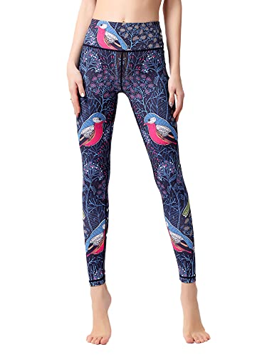 FLYILY Damen Hohe Taille Leggings Training Tights Yoga Hosen Blickdichte Frauen Laufhose(5-LittleBird,L) von FLYILY