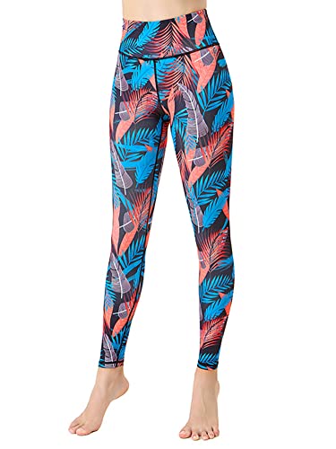 FLYILY Damen Hohe Taille Leggings Training Tights Yoga Hosen Blickdichte Frauen Laufhose(5-OrangeLeaf,M) von FLYILY