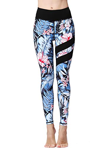 FLYILY Damen Yoga Leggins Frauen High Waist Prägedruck Slim Fit Fitnesshose Lange Sportleggins Stretchhose(4-BlackFlower,XXL) von FLYILY