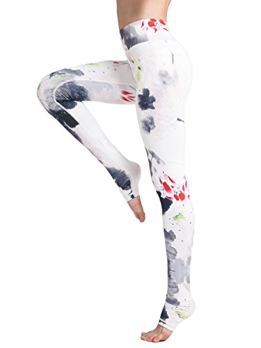 FLYILY Schöne Printed Sport Leggings Damen Sporthose Fitnesshose Yoga Leggings Sporthosen für Damen(White,XXL) von FLYILY