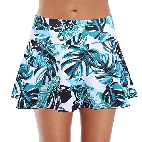 FLYILY Damen Sport Badeshorts Boyleg Board Shorts Strand Bikini Tankini Unterteile Badebekleidung Badeanzüge(1-BigLeaf,S) von FLYILY