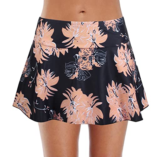 FLYILY Damen Sport Badeshorts Boyleg Board Shorts Strand Bikini Tankini Unterteile Badebekleidung Badeanzüge(1-BlackFlower,2XL) von FLYILY