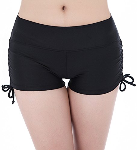 FLYILY Damen Sport Badeshorts Boyleg Board Shorts Strand Bikini Tankini Unterteile Badebekleidung Badeanzüge(EUR 34-36(Tag S),Black) von FLYILY