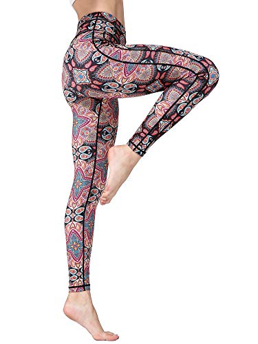 FLYILY Damen Yoga Leggins Frauen High Waist Prägedruck Slim Fit Fitnesshose Lange Sportleggins Stretchhose(7-RedPrint,M) von FLYILY