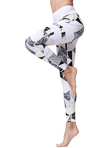 FLYILY Damen Yoga Leggins Frauen High Waist Prägedruck Slim Fit Fitnesshose Lange Sportleggins Stretchhose(4-Geometry,M) von FLYILY