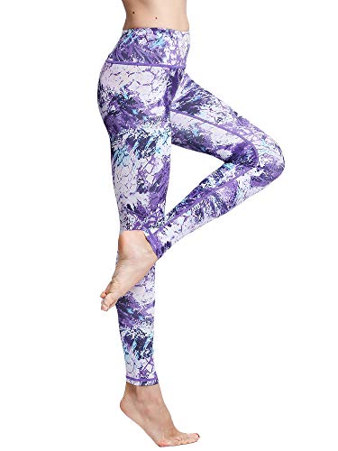 FLYILY Damen Yoga Leggins Frauen High Waist Prägedruck Slim Fit Fitnesshose Lange Sportleggins Stretchhose(6-Purple,L) von FLYILY