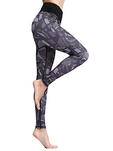 FLYILY Damen Yoga Leggins Frauen High Waist Prägedruck Slim Fit Fitnesshose Lange Sportleggins Stretchhose(6-BlackGeometry,M) von FLYILY