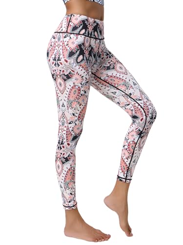 FLYILY Damen Yoga Leggins Frauen High Waist Prägedruck Slim Fit Fitnesshose für Gymnastik Lange Sportleggins Stretchhose(8-WhitePaisley,S) von FLYILY