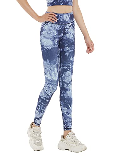 FLYILY Damen Yoga Leggins Frauen High Waist Prägedruck Slim Fit Fitnesshose Lange Sportleggins Stretchhose(8-BlueTieDye,XL) von FLYILY