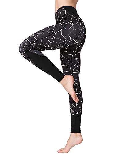 FLYILY Frauen Yoga Pants Gedruckt hohe Taillen-Power Flex Capris Workout Gamaschen für Fitness Laufen(Black,L) von FLYILY