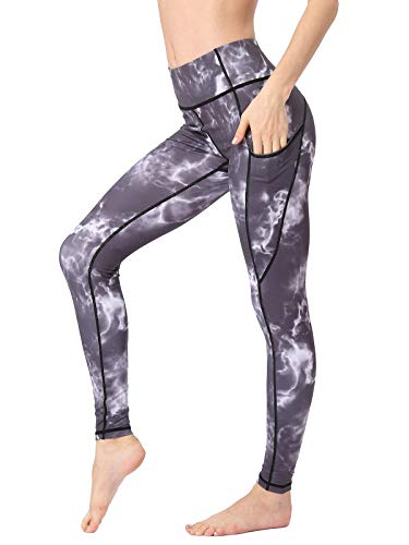 FLYILY Frauen Yoga Pants Gedruckt hohe Taillen-Power Flex Capris Workout Gamaschen für Fitness Laufen(BlackCloud,M) von FLYILY