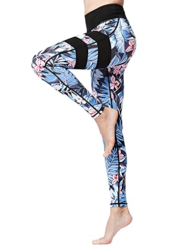 FLYILY Frauen Yoga Pants Gedruckt hohe Taillen-Power Flex Capris Workout Gamaschen für Fitness Laufen(BlackFlower,L) von FLYILY