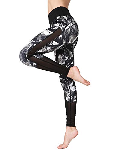 FLYILY Frauen Yoga Pants Gedruckt hohe Taillen-Power Flex Capris Workout Gamaschen für Fitness Laufen(BlackPrint,M) von FLYILY