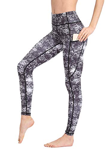 FLYILY Frauen Yoga Pants Gedruckt hohe Taillen-Power Flex Capris Workout Gamaschen für Fitness Laufen(Blackline,S) von FLYILY