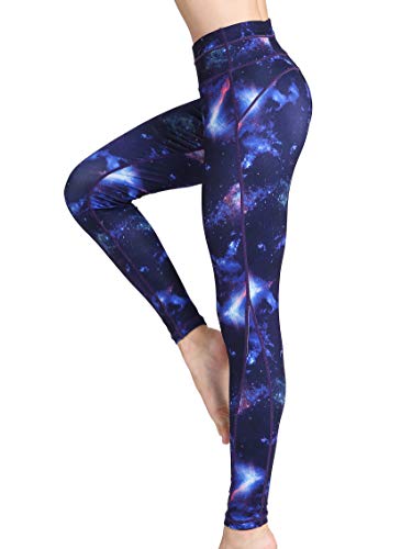 FLYILY Frauen Yoga Pants Gedruckt hohe Taillen-Power Flex Capris Workout Gamaschen für Fitness Laufen(BlueSky,XL) von FLYILY