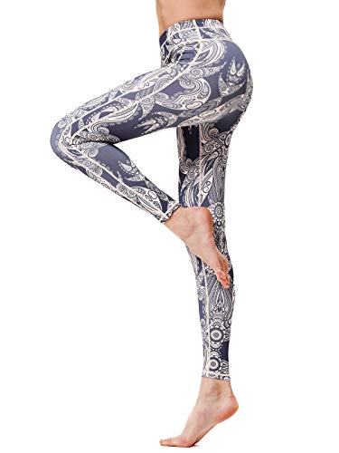 FLYILY Frauen Yoga Pants Gedruckt hohe Taillen-Power Flex Capris Workout Gamaschen für Fitness Laufen(GreyTail,S) von FLYILY