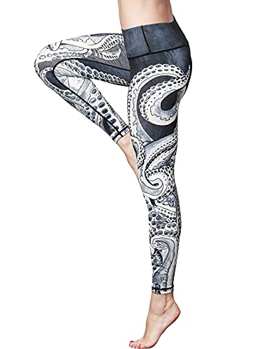 FLYILY Frauen Yoga Pants Gedruckt hohe Taillen-Power Flex Capris Workout Gamaschen für Fitness Laufen(Octopus,S) von FLYILY