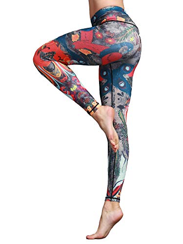 FLYILY Frauen Yoga Pants Gedruckt hohe Taillen-Power Flex Capris Workout Gamaschen für Fitness Laufen(Phoenix,L) von FLYILY