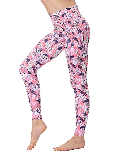 FLYILY Frauen Yoga Pants Gedruckt hohe Taillen-Power Flex Capris Workout Gamaschen für Fitness Laufen(Pink,L) von FLYILY