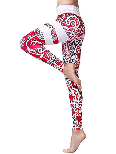 FLYILY Frauen Yoga Pants Gedruckt hohe Taillen-Power Flex Capris Workout Gamaschen für Fitness Laufen(Red,L) von FLYILY