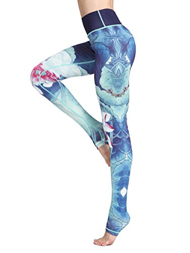 FLYILY Schöne Printed Sport Leggings Damen Sporthose Fitnesshose Yoga Leggings Sporthosen für Damen(Blue,XL) von FLYILY