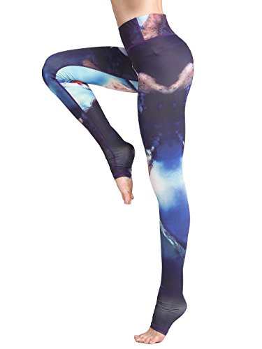 FLYILY Schöne Printed Sport Leggings Damen Sporthose Fitnesshose Yoga Leggings Sporthosen für Damen(DarkBlue,XL) von FLYILY