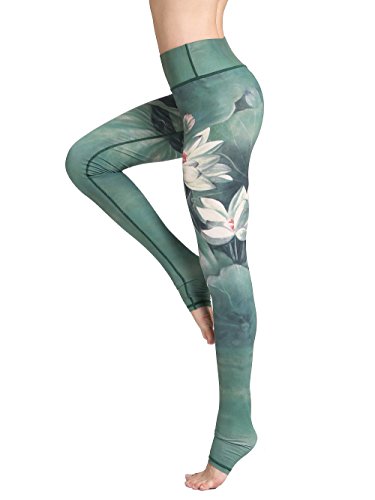 FLYILY Schöne Printed Sport Leggings Damen Sporthose Fitnesshose Yoga Leggings Sporthosen für Damen(Green,XL) von FLYILY