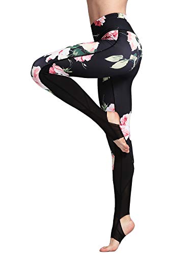 FLYILY Schöne Printed Sport Leggings Damen Sporthose Fitnesshose Yoga Leggings Sporthosen für Damen(Z-BlackFlower,M) von FLYILY