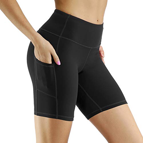 FLYILY Sport Damen Leggings Yoga Sport Shorts für Damen hohe Taille Workout-Hose Bauchkontrolle Athletik Laufhose Yoga kurze Hose mit Taschen(Black,XL) von FLYILY