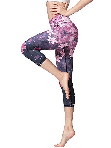 FLYILY Sporthose Damen Capri Yogahosen für Damen Elastische Tummy Control Yogahose Training Tights Yoga Hosen 3/4 Sporthose Laufhose(Cherry,L) von FLYILY