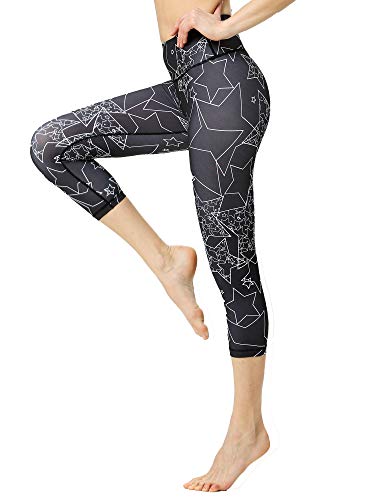 FLYILY Sporthose Damen Capri Yogahosen für Damen Elastische Tummy Control Yogahose Training Tights Yoga Hosen 3/4 Sporthose Laufhose(Star,XL) von FLYILY