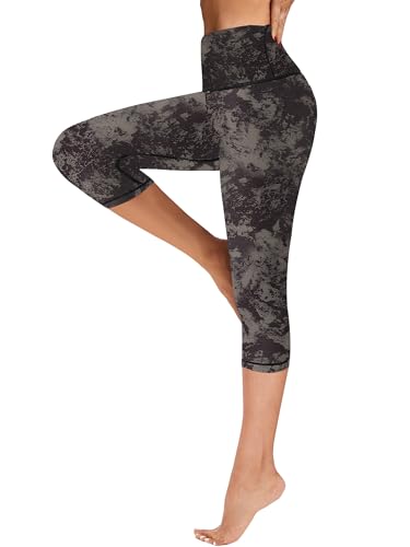 FLYILY Sporthose Damen Capri Yogahosen für Damen Elastische Tummy Control Yogahose Training Tights Yoga Hosen 3/4 Sporthose Laufhose(BlackCloud,L) von FLYILY