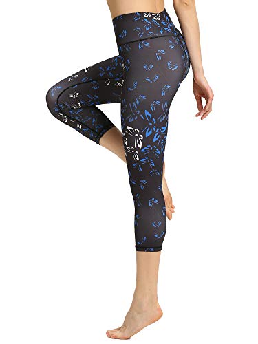 FLYILY Sporthose Damen Capri Yogahosen für Damen Elastische Tummy Control Yogahose Training Tights Yoga Hosen 3/4 Sporthose Laufhose(Butterfly,M) von FLYILY