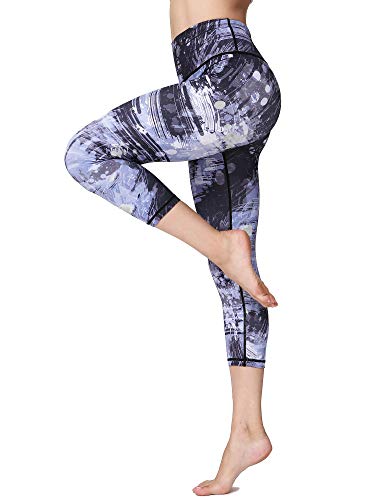FLYILY Sporthose Damen Capri Yogahosen für Damen Elastische Tummy Control Yogahose Training Tights Yoga Hosen 3/4 Sporthose Laufhose(Print,L) von FLYILY
