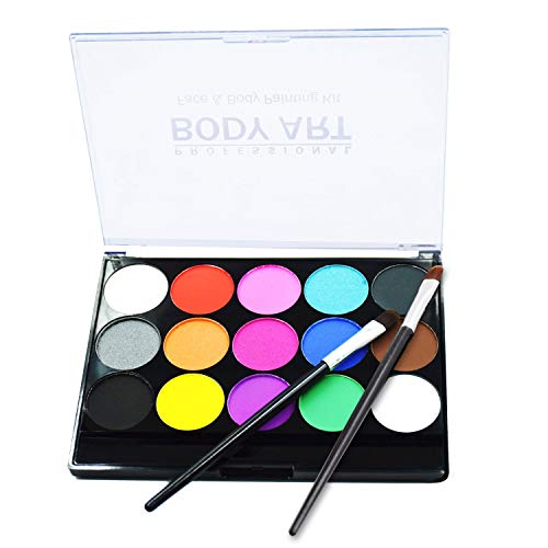 FLYISH DIRECT Bodypainting Farben Kinder Schminke Fasching für Kinder Halloween & Karneval Kinder Make-up Palette-Safe & ungiftig Easy Wash, 15 Farben mit zwei Pinsel von FLYISH DIRECT