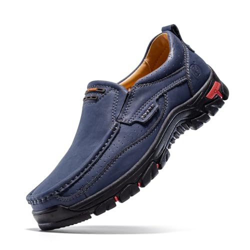 FLYLAND Basic 1.0 Herren Mode Loafers Vintage Klassische Leder Stiefeletten Handgemachte Chukka Boots Täglich Casual Arbeit Büro Schuhe Fahrschuhe, Y Blue, 41.5 EU von FLYLAND