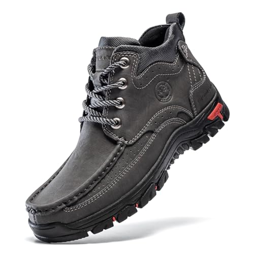 FLYLAND Herren Casual Boots Vintage Leder Ankle Dress Boot Chukka Boots Mid Top Rutschfeste Fahren Walking Schuhe, GRAU, 44.5 EU von FLYLAND