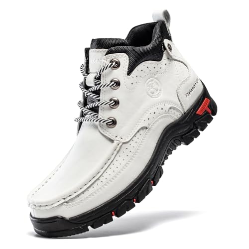 FLYLAND Herren Casual Boots Vintage Leder Ankle Dress Boot Chukka Boots Mid Top Rutschfeste Fahren Walking Schuhe, Weiss/opulenter Garten, 41.5 EU von FLYLAND