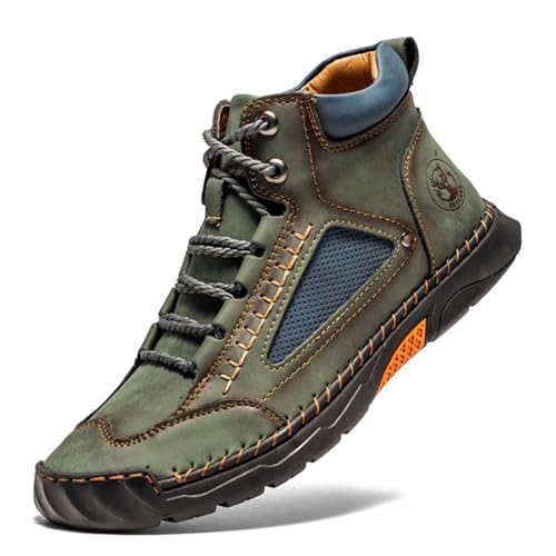 FLYLAND Herren Casual Leder Mode Sneakers Knöchel Chukka Boots Handmade Leichte Loafers Mid-Top Kleid Stiefel Walking Driving Schuhe, cyan, 45 EU von FLYLAND