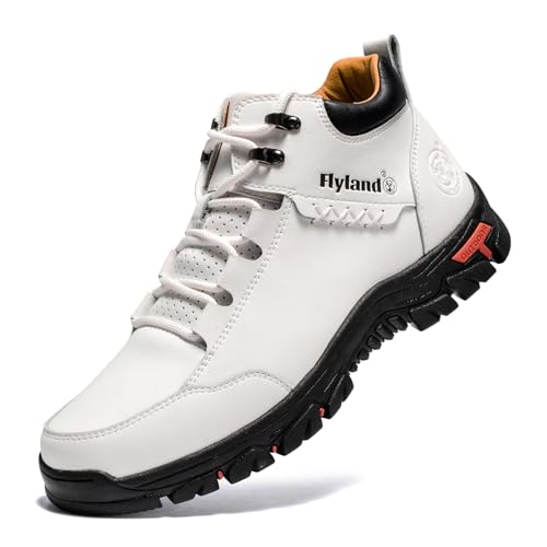 FLYLAND Herren Casual Lederschuhe Chukka Stiefeletten Handgemachte Mode Schuhe Rutschfest Atmungsaktiv Bequem Mid Top für Fahren Walking Outdoor, Weiss/opulenter Garten, 42.5 EU von FLYLAND