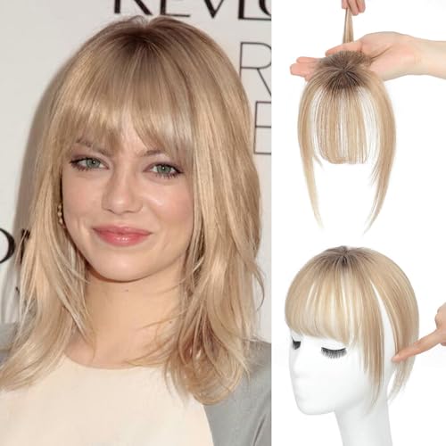 Flyroseing 100 % Echthaar, Clip-in-Pony, Ombré-Braun, Blond, Pony, für Damen, volles ordentliches Haarteil mit 360°-Abdeckung von FLYROSEING