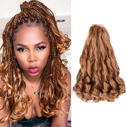 Flyroseing 30,5 cm lange französische Locken Flechthaar 30# kurze französische Locken Zöpfe Extensions Haar mit lockigen Enden, vorgedehntes braunes Flechthaar für Damen, 8 Packungen für den täglichen von FLYROSEING
