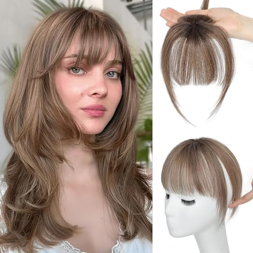 Flyroseing 360° Pony-Echthaar-Fransen-Clip, Ombré-braunes Haarteil für Damen, Clip-in-Pony für den täglichen Gebrauch von FLYROSEING