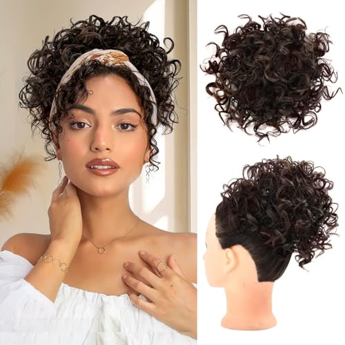 Flyroseing Haarteil mit elastischem Kordelzug, unordentlicher Dutt, kurze lockige Haarknotenverlängerungen, synthetisches Kunsthaar, lockiges Dutt, Haarteil für Damen, Haarknotenverlängerung Flyroseing Haarteil mit elastischem Kordelzug, unordentlicher Dutt, kurze lockige Haarknotenverlängerungen, synthetisches Kunsthaar, lockiges Dutt, Haarteil für Damen, Haarknotenverlängerung von FLYROSEING