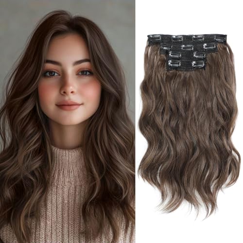 Flyroseing Haarverlängerungen zum Anklipsen, kurz, gewellt, lockig, unsichtbare Spitzenschuss, natürlich, weich, synthetische Haarteile für Damen, 4 Stück Flyroseing Haarverlängerungen zum Anklipsen, kurz, gewellt, lockig, unsichtbare Spitzenschuss, natürlich, weich, synthetische Haarteile für Damen, 4 Stück von FLYROSEING