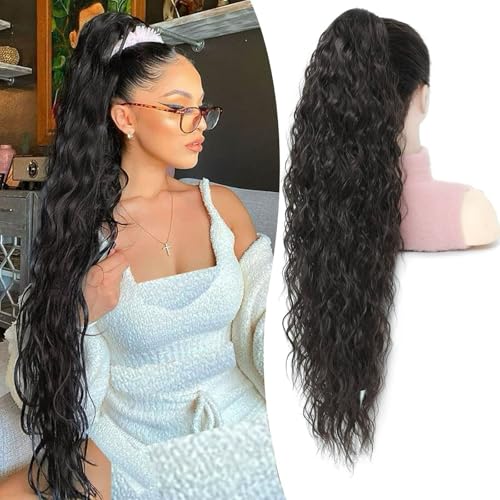 Flyroseing Pferdeschwanz-Verlängerung, dunkelbraune Klauen-Clip-in-Haarverlängerung, 76,2 cm, lockige Pferdeschwanz-Verlängerung, synthetische Pferdeschwanz-Verlängerung für Damen von FLYROSEING