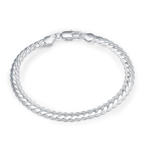 925 Sterling Silber plattiert Panzerkette kubanische Gliederkette flaches Armband für Männer Frauen Schlangenform italienische 5 mm solide diamantgeschliffene stilvolle Armbänder Schmuck Geschenk für von FLYYQMIAO