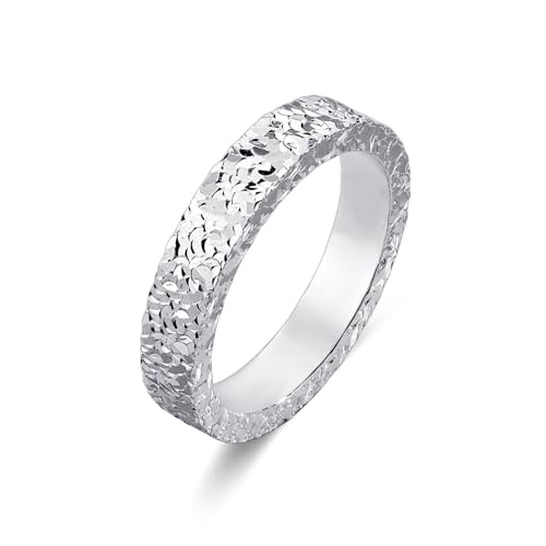 Einfacher glänzender Ehering für Herren und Damen, 4 mm vergoldetes Gold/Silber, vakuumgefüllt, stapelbar, klassisch, breit, Silber, Statement, Ewigkeit, Verlobung, Jahrestag, bequeme Passform (Silber von FLYYQMIAO
